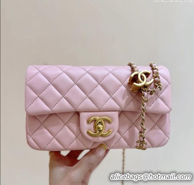 Top Design Chanel Shiny Lambskin Mini Flap Bag with CC Chain AS5759 Pink 2025 Top Quality