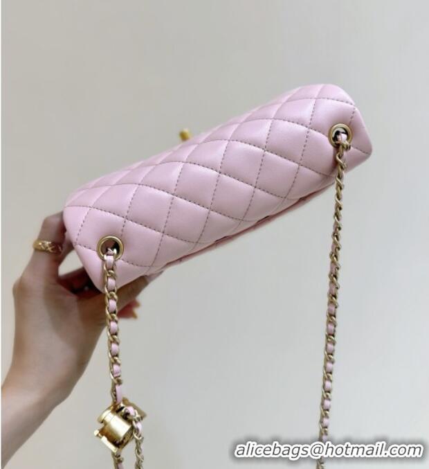 Top Design Chanel Shiny Lambskin Mini Flap Bag with CC Chain AS5759 Pink 2025 Top Quality