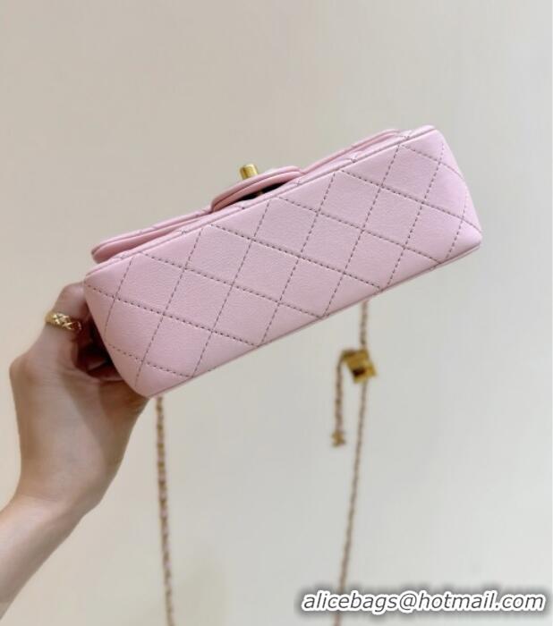 Top Design Chanel Shiny Lambskin Mini Flap Bag with CC Chain AS5759 Pink 2025 Top Quality