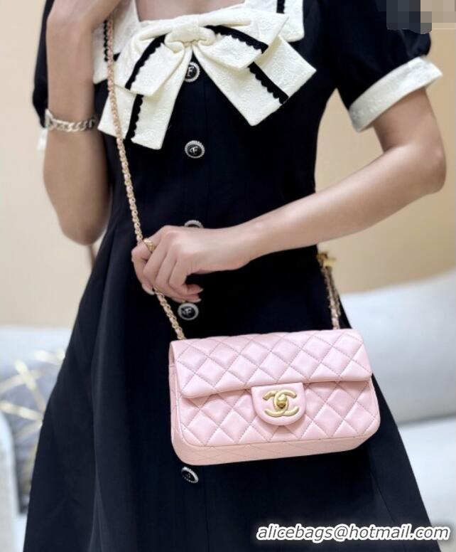 Top Design Chanel Shiny Lambskin Mini Flap Bag with CC Chain AS5759 Pink 2025 Top Quality