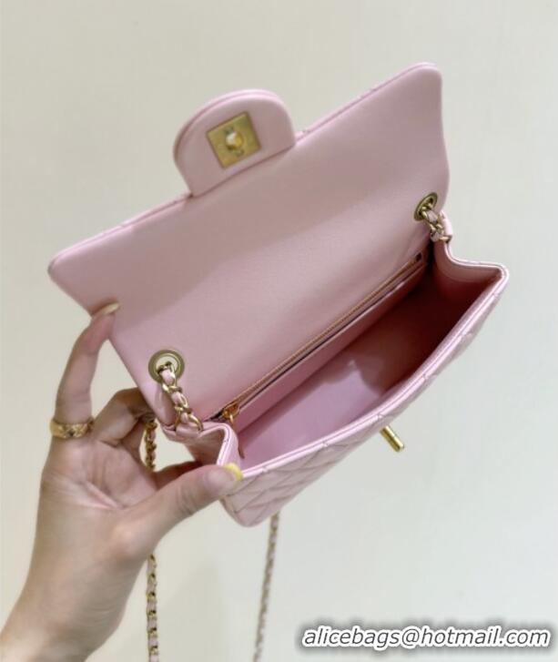 Top Design Chanel Shiny Lambskin Mini Flap Bag with CC Chain AS5759 Pink 2025 Top Quality