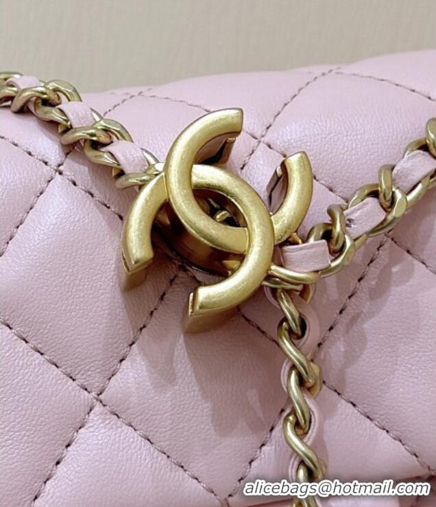 Top Design Chanel Shiny Lambskin Mini Flap Bag with CC Chain AS5759 Pink 2025 Top Quality