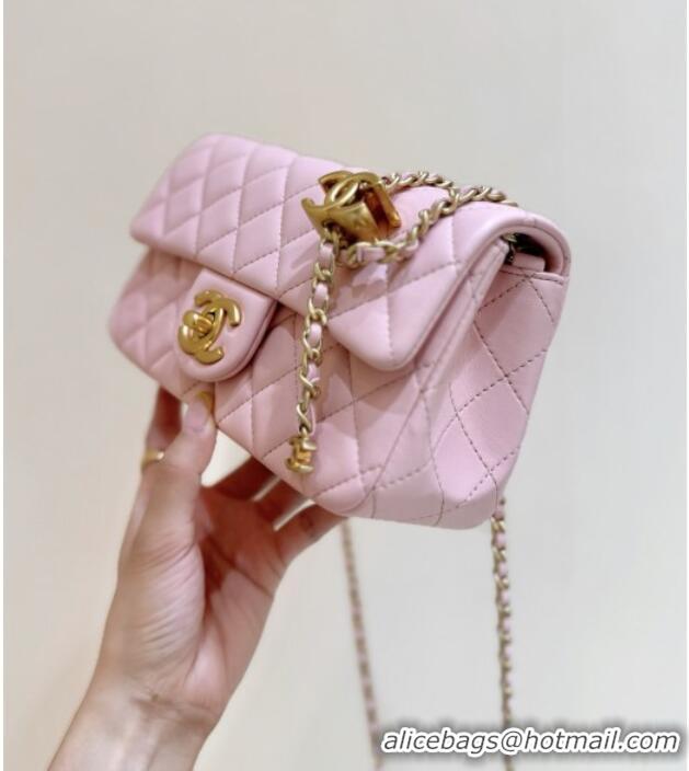 Top Design Chanel Shiny Lambskin Mini Flap Bag with CC Chain AS5759 Pink 2025 Top Quality