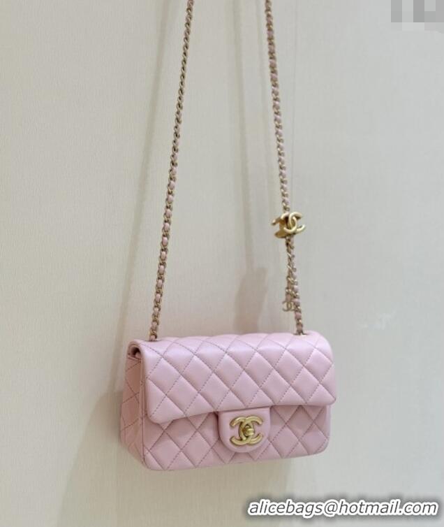 Top Design Chanel Shiny Lambskin Mini Flap Bag with CC Chain AS5759 Pink 2025 Top Quality