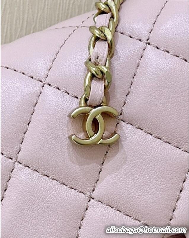 Top Design Chanel Shiny Lambskin Mini Flap Bag with CC Chain AS5759 Pink 2025 Top Quality