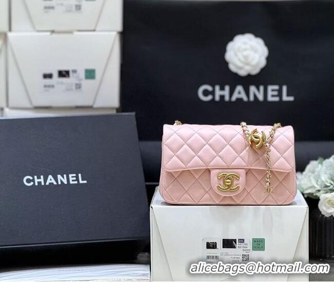 Top Design Chanel Shiny Lambskin Mini Flap Bag with CC Chain AS5759 Pink 2025 Top Quality