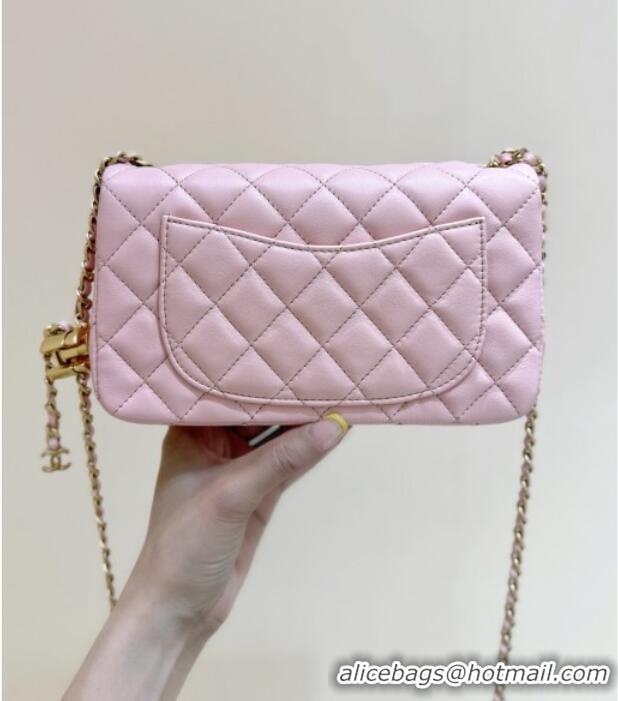 Top Design Chanel Shiny Lambskin Mini Flap Bag with CC Chain AS5759 Pink 2025 Top Quality
