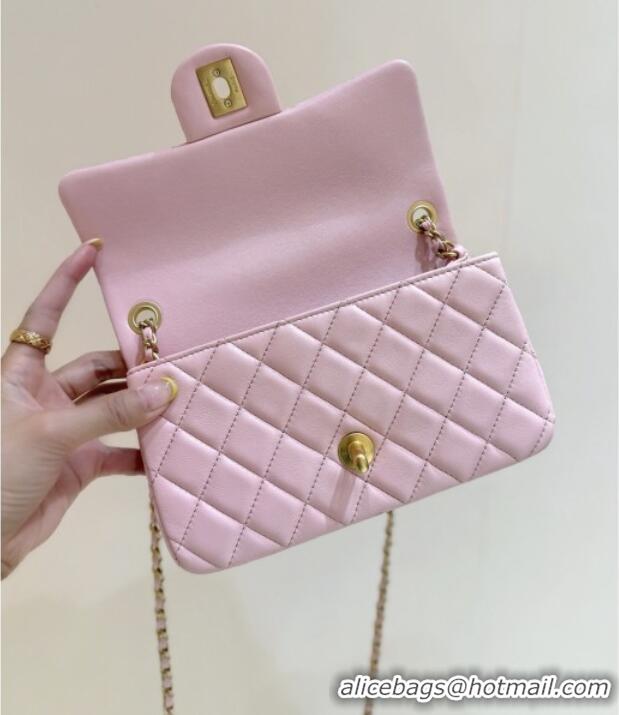 Top Design Chanel Shiny Lambskin Mini Flap Bag with CC Chain AS5759 Pink 2025 Top Quality