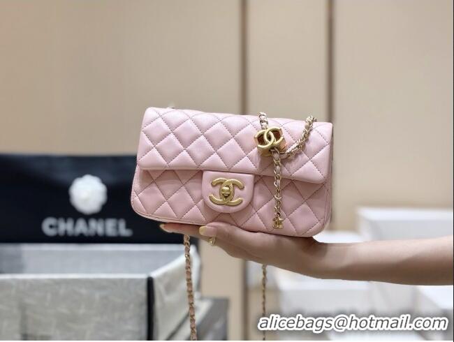 Top Design Chanel Shiny Lambskin Mini Flap Bag with CC Chain AS5759 Pink 2025 Top Quality