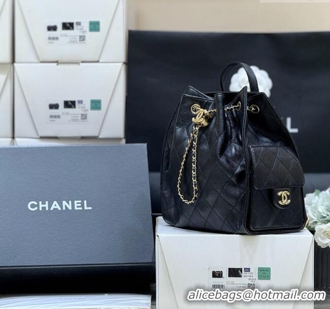 Big Discount Chanel Grained Calfskin 25 Medium Backpack Bag AS5600 Black 2025 Top Quality