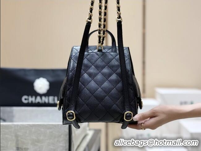 Big Discount Chanel Grained Calfskin 25 Medium Backpack Bag AS5600 Black 2025 Top Quality