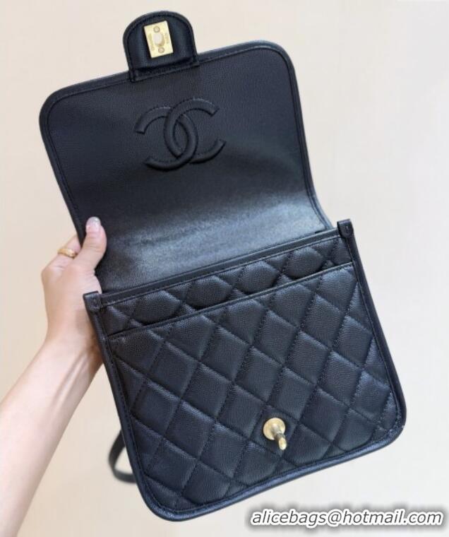 Discount Chanel Grained Shiny Calfskin Backpack AS5715 Black 2025 Top Quality