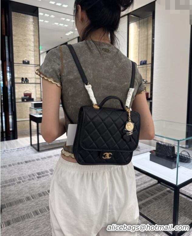 Discount Chanel Grained Shiny Calfskin Backpack AS5715 Black 2025 Top Quality