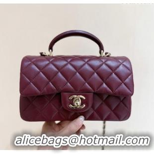 Best Price Chanel Coco Lambskin Mini Flap Bag with Top Handle AS2431 Burgundy 2025 Top Quality