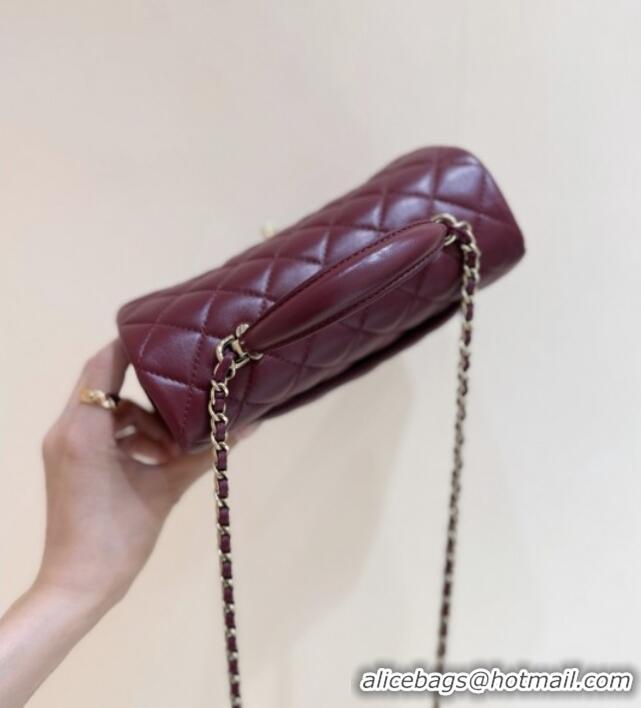 Best Price Chanel Coco Lambskin Mini Flap Bag with Top Handle AS2431 Burgundy 2025 Top Quality