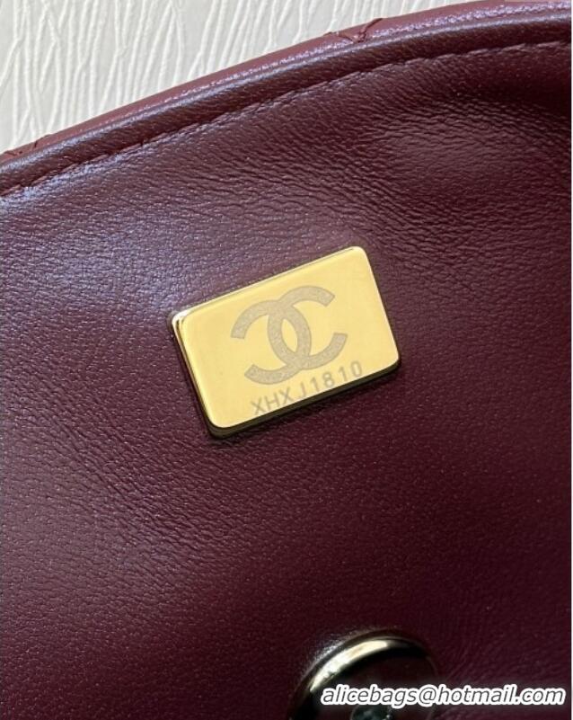 Best Price Chanel Coco Lambskin Mini Flap Bag with Top Handle AS2431 Burgundy 2025 Top Quality