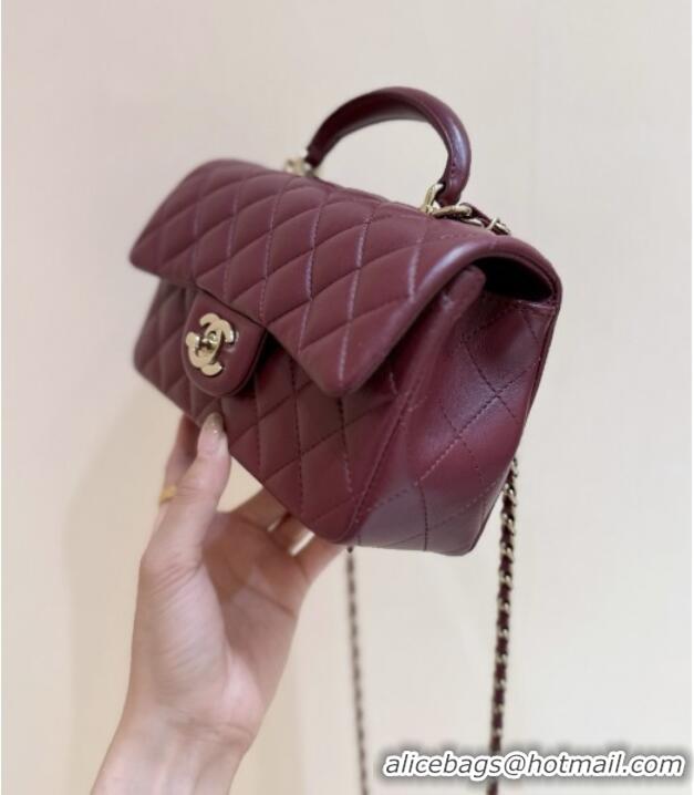 Best Price Chanel Coco Lambskin Mini Flap Bag with Top Handle AS2431 Burgundy 2025 Top Quality