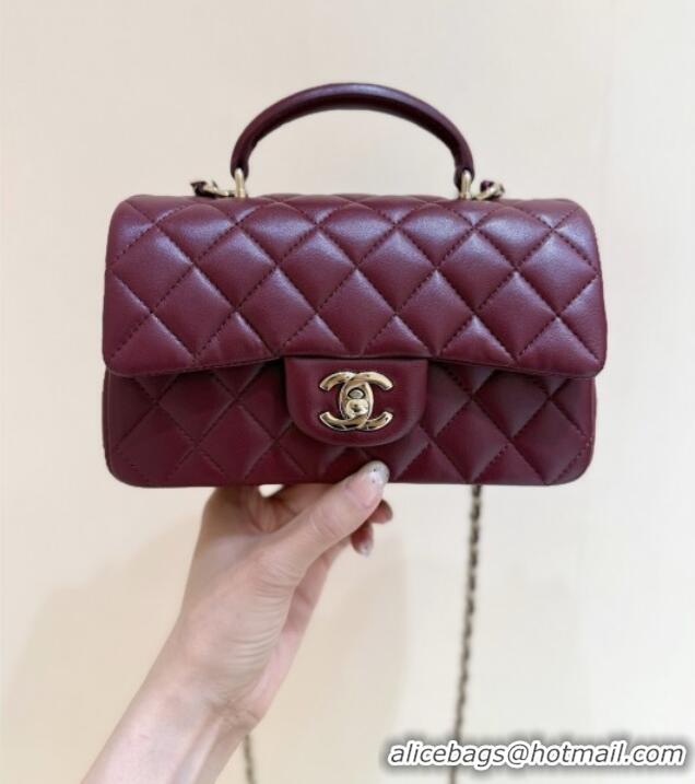 Best Price Chanel Coco Lambskin Mini Flap Bag with Top Handle AS2431 Burgundy 2025 Top Quality