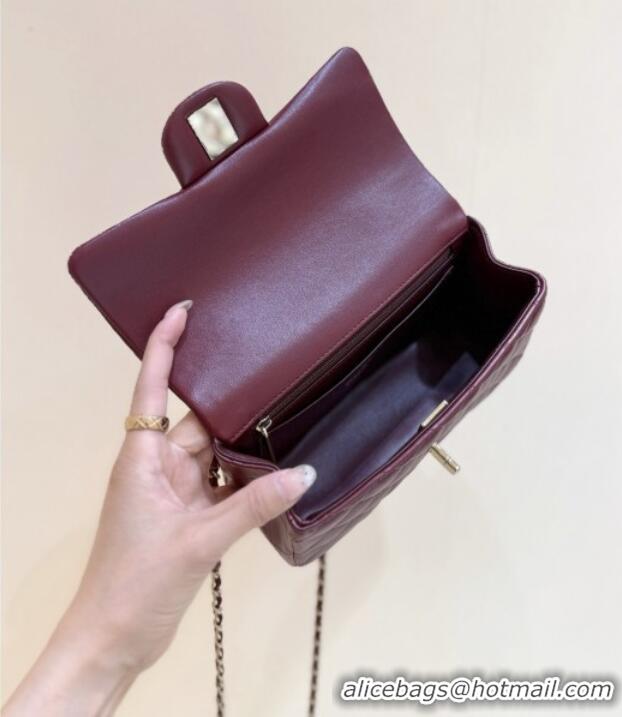 Best Price Chanel Coco Lambskin Mini Flap Bag with Top Handle AS2431 Burgundy 2025 Top Quality