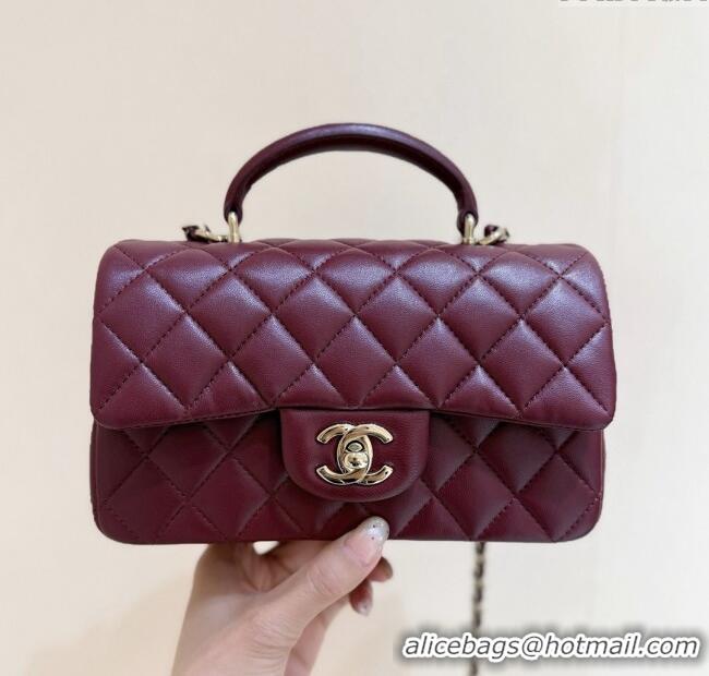 Best Price Chanel Coco Lambskin Mini Flap Bag with Top Handle AS2431 Burgundy 2025 Top Quality