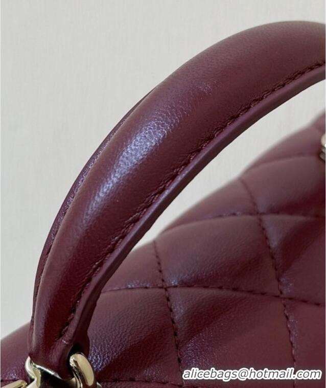 Best Price Chanel Coco Lambskin Mini Flap Bag with Top Handle AS2431 Burgundy 2025 Top Quality
