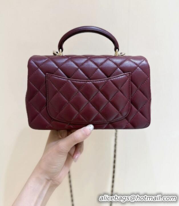 Best Price Chanel Coco Lambskin Mini Flap Bag with Top Handle AS2431 Burgundy 2025 Top Quality