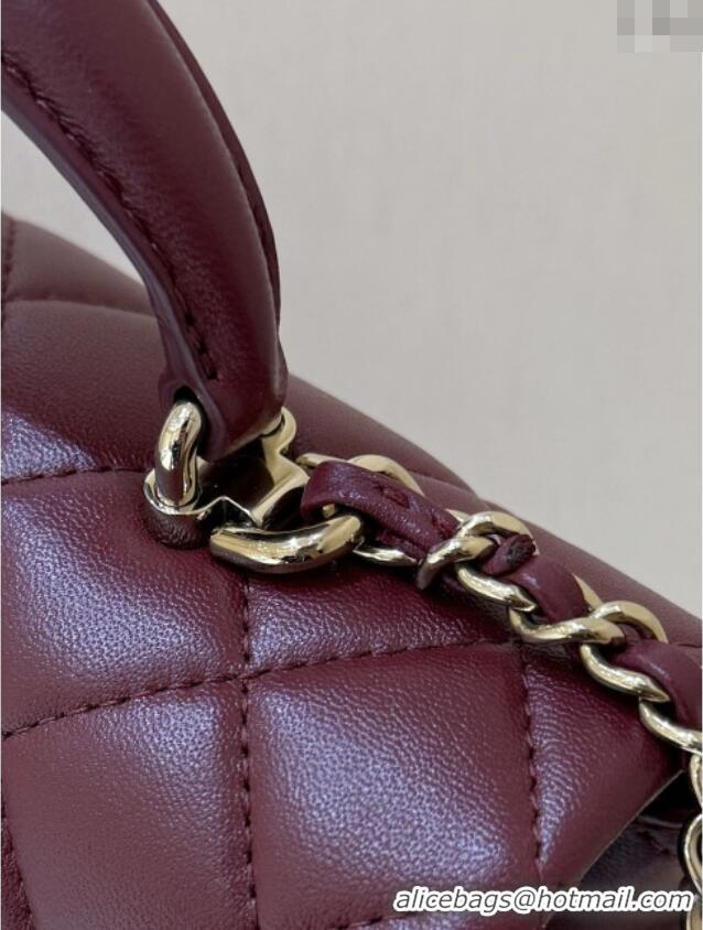 Best Price Chanel Coco Lambskin Mini Flap Bag with Top Handle AS2431 Burgundy 2025 Top Quality