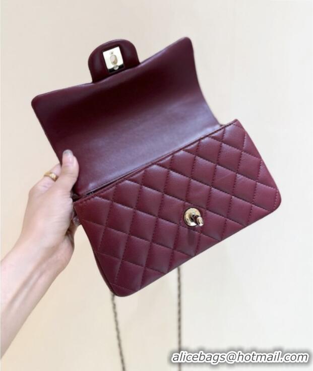 Best Price Chanel Coco Lambskin Mini Flap Bag with Top Handle AS2431 Burgundy 2025 Top Quality