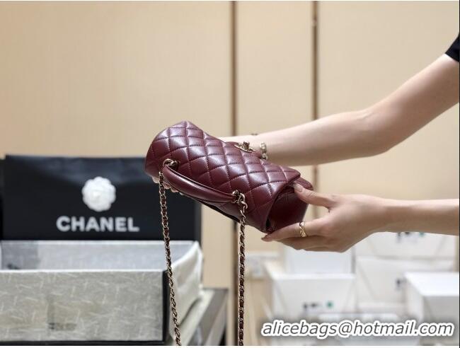 Best Price Chanel Coco Lambskin Mini Flap Bag with Top Handle AS2431 Burgundy 2025 Top Quality