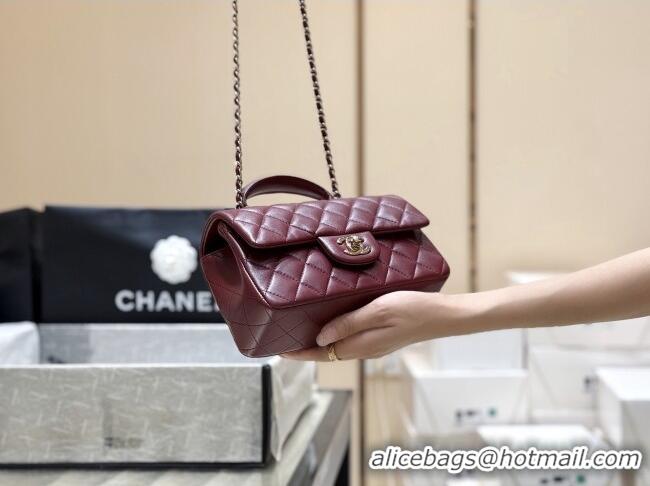 Best Price Chanel Coco Lambskin Mini Flap Bag with Top Handle AS2431 Burgundy 2025 Top Quality