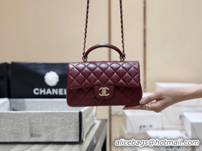 Best Price Chanel Coco Lambskin Mini Flap Bag with Top Handle AS2431 Burgundy 2025 Top Quality