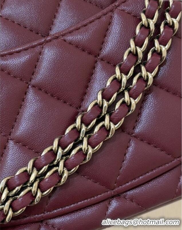 Best Price Chanel Coco Lambskin Mini Flap Bag with Top Handle AS2431 Burgundy 2025 Top Quality