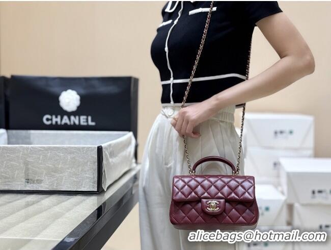 Best Price Chanel Coco Lambskin Mini Flap Bag with Top Handle AS2431 Burgundy 2025 Top Quality