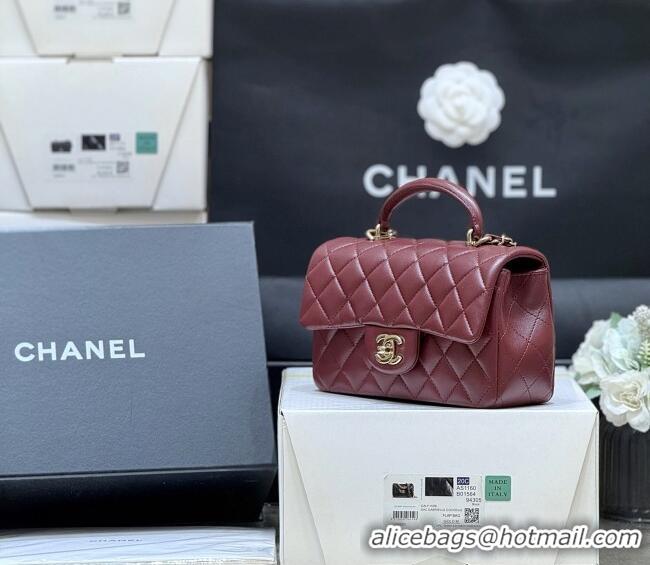 Best Price Chanel Coco Lambskin Mini Flap Bag with Top Handle AS2431 Burgundy 2025 Top Quality