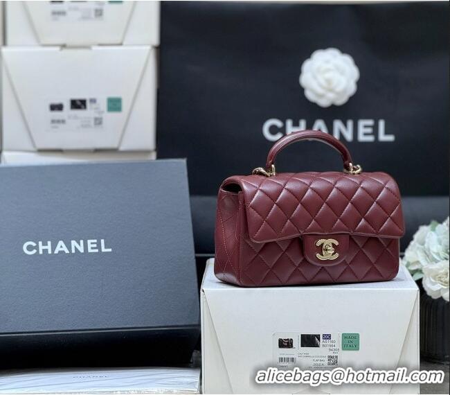 Best Price Chanel Coco Lambskin Mini Flap Bag with Top Handle AS2431 Burgundy 2025 Top Quality