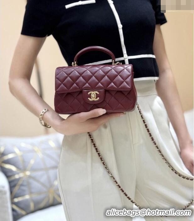 Best Price Chanel Coco Lambskin Mini Flap Bag with Top Handle AS2431 Burgundy 2025 Top Quality