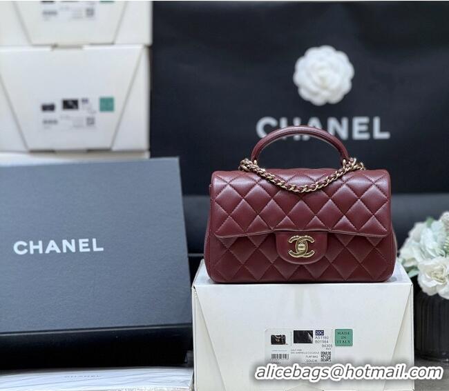 Best Price Chanel Coco Lambskin Mini Flap Bag with Top Handle AS2431 Burgundy 2025 Top Quality