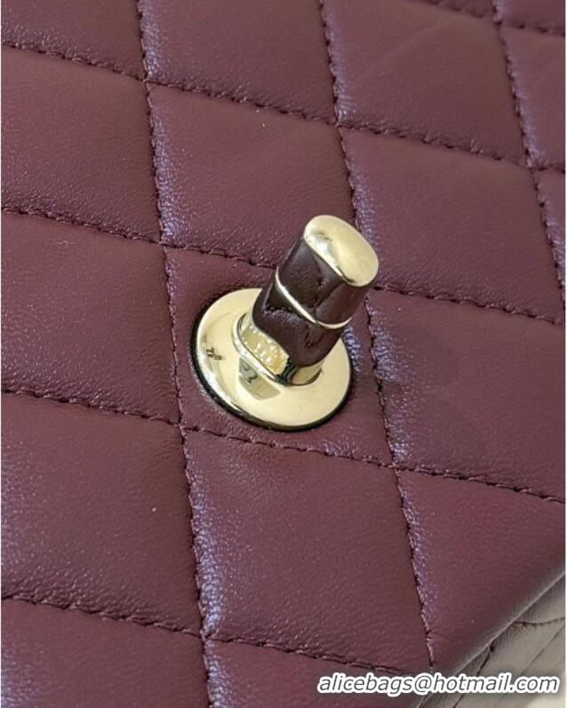 Best Price Chanel Coco Lambskin Mini Flap Bag with Top Handle AS2431 Burgundy 2025 Top Quality