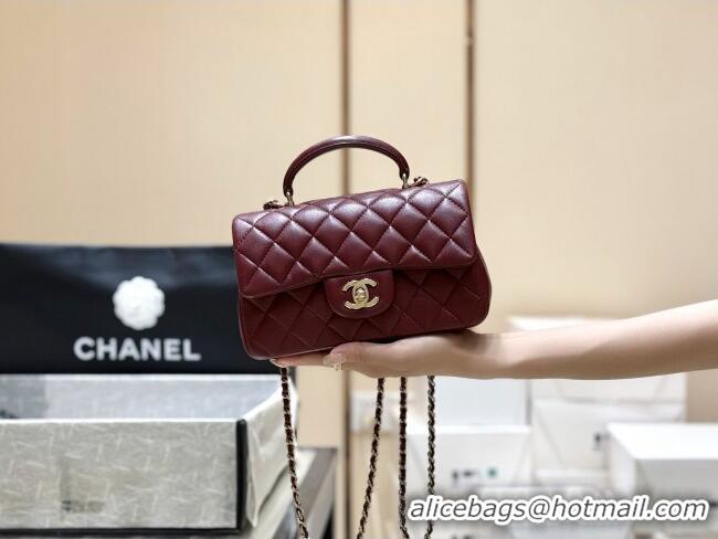 Best Price Chanel Coco Lambskin Mini Flap Bag with Top Handle AS2431 Burgundy 2025 Top Quality