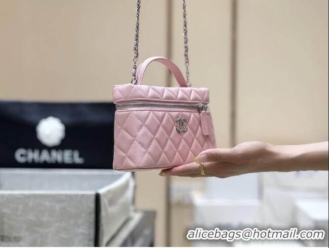 Pretty Style Chanel Shiny Grained Calfskin Vanity with Chain and Star AP4854 Pink 2025 Top Quality