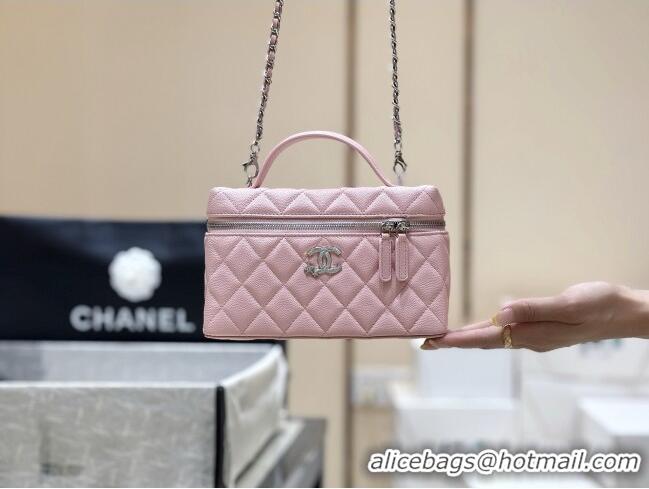 Pretty Style Chanel Shiny Grained Calfskin Vanity with Chain and Star AP4854 Pink 2025 Top Quality