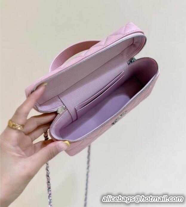 Pretty Style Chanel Shiny Grained Calfskin Vanity with Chain and Star AP4854 Pink 2025 Top Quality