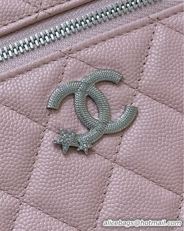 Pretty Style Chanel Shiny Grained Calfskin Vanity with Chain and Star AP4854 Pink 2025 Top Quality