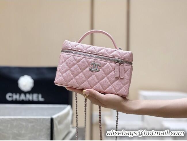 Pretty Style Chanel Shiny Grained Calfskin Vanity with Chain and Star AP4854 Pink 2025 Top Quality