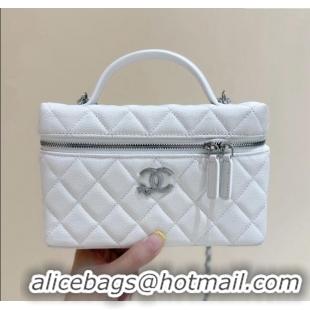 Well Crafted Chanel Shiny Grained Calfskin Vanity with Chain and Star AP4854 White 2025 Top Quality