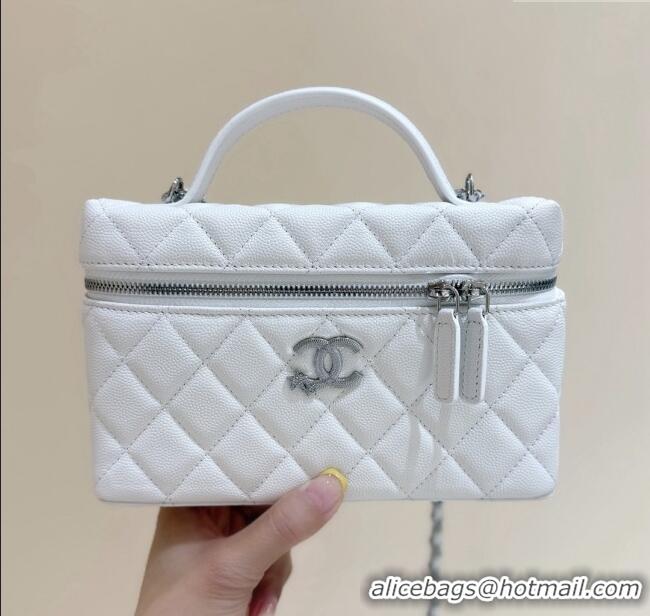 Well Crafted Chanel Shiny Grained Calfskin Vanity with Chain and Star AP4854 White 2025 Top Quality