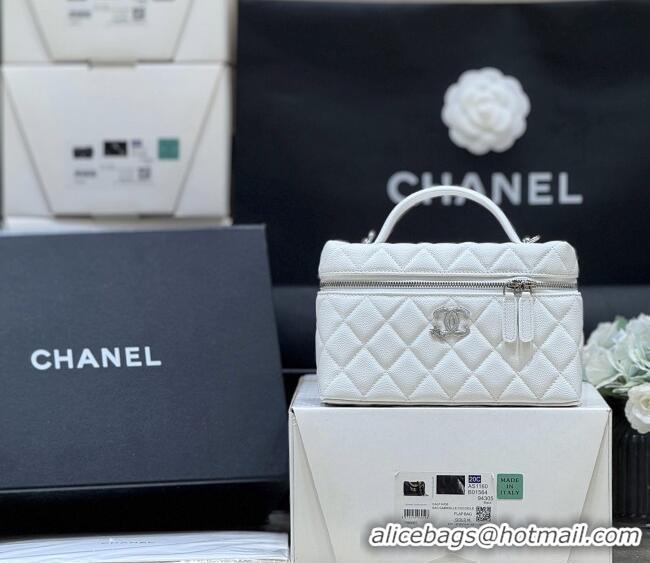 Well Crafted Chanel Shiny Grained Calfskin Vanity with Chain and Star AP4854 White 2025 Top Quality