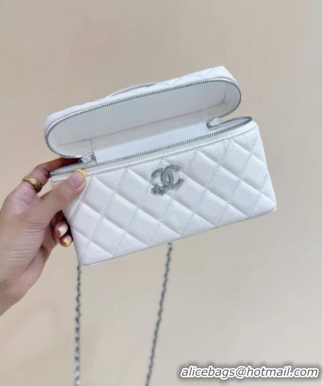 Well Crafted Chanel Shiny Grained Calfskin Vanity with Chain and Star AP4854 White 2025 Top Quality