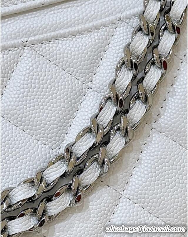 Well Crafted Chanel Shiny Grained Calfskin Vanity with Chain and Star AP4854 White 2025 Top Quality