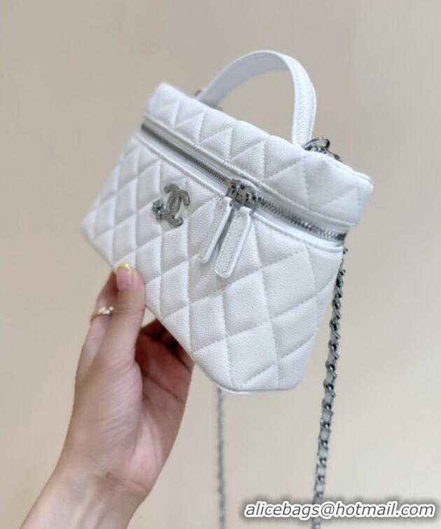 Well Crafted Chanel Shiny Grained Calfskin Vanity with Chain and Star AP4854 White 2025 Top Quality